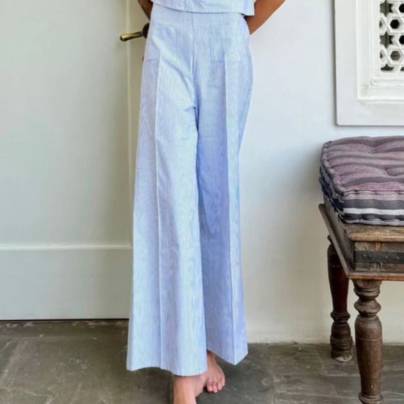 Gingham Palace Flared Pants - blue stripes - Picture 1 of 11